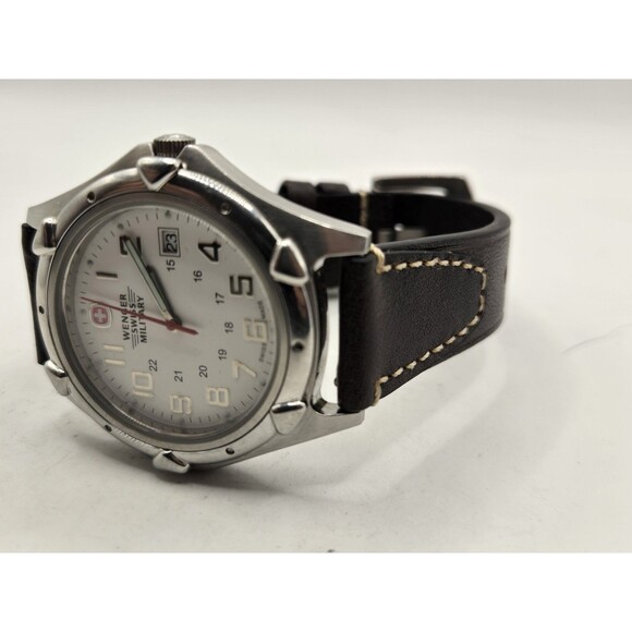 Wenger Swiss Military Men's 43mm Silver Tone Watch. New Leather Band + Battery - Picture 14 of 14